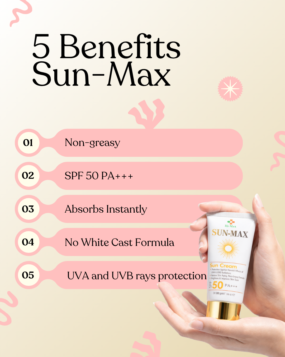 Sun-Max - Sunblock (SPF 50 PA+++) – Non-Greasy & No White Cast Formula