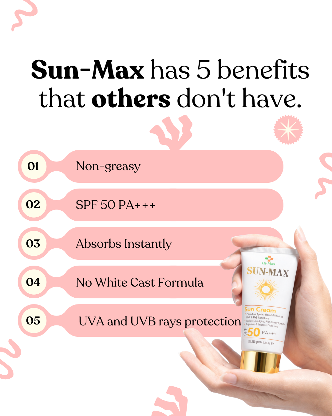 Sun-Max - Sunblock (SPF 50 PA+++) – Non-Greasy & No White Cast Formula