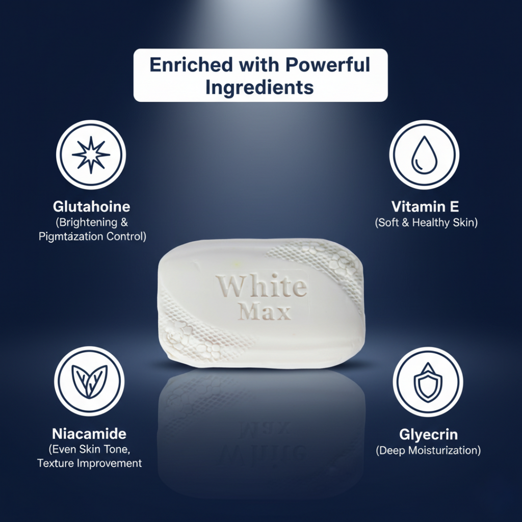 WhiteMax Whitening Soap – Glutathione & Niacinamide Formula | 7 Days Guaranteed Bright Skin